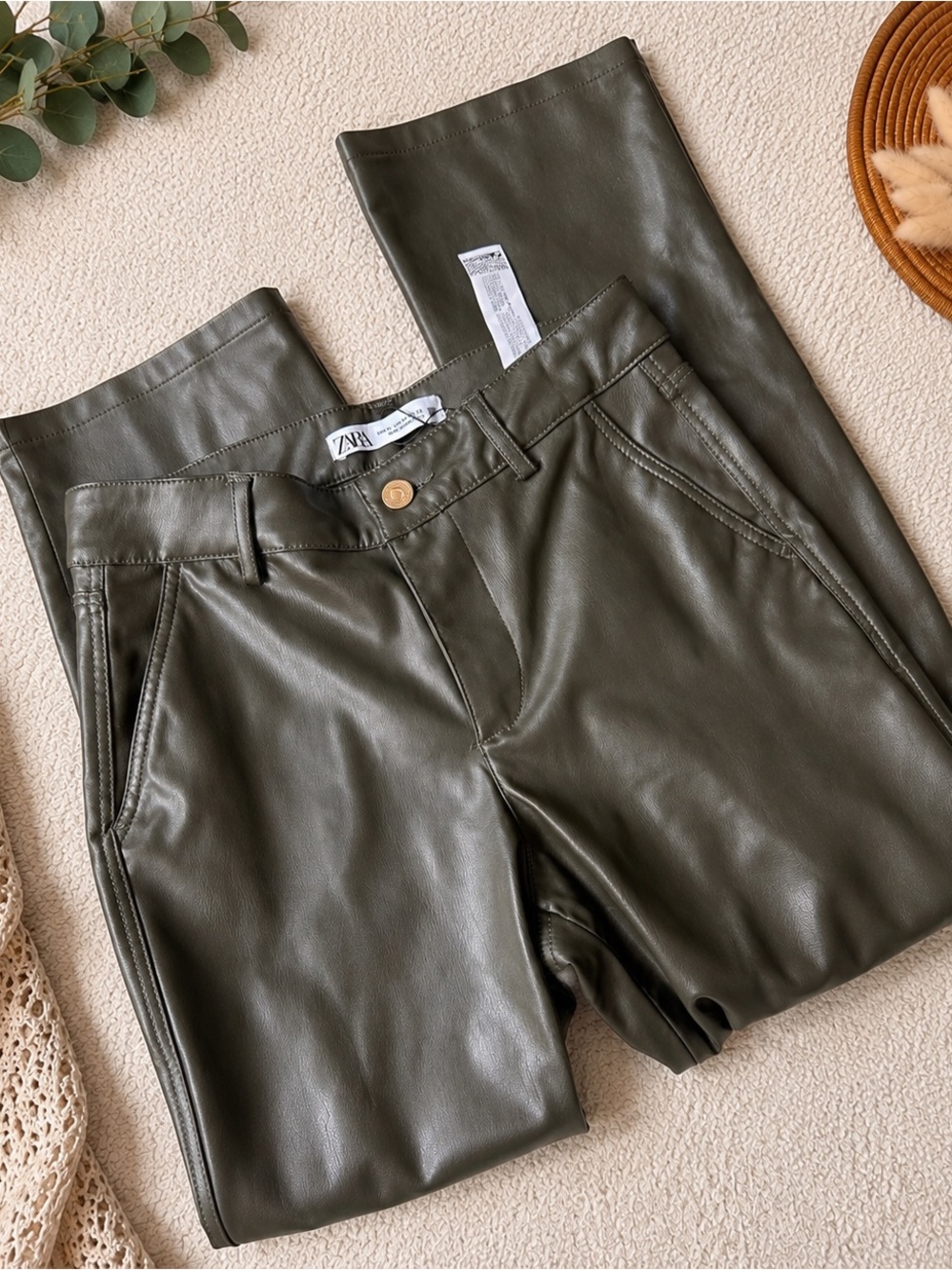 Zara Black Faux Leather Straight Leg Pants